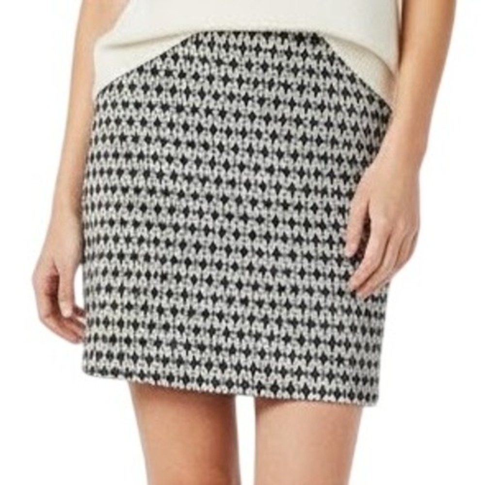 Ann‎ Taylor LOFT Skirt Petite Size 8P Black White Ikat Diamond Shimmer Textured